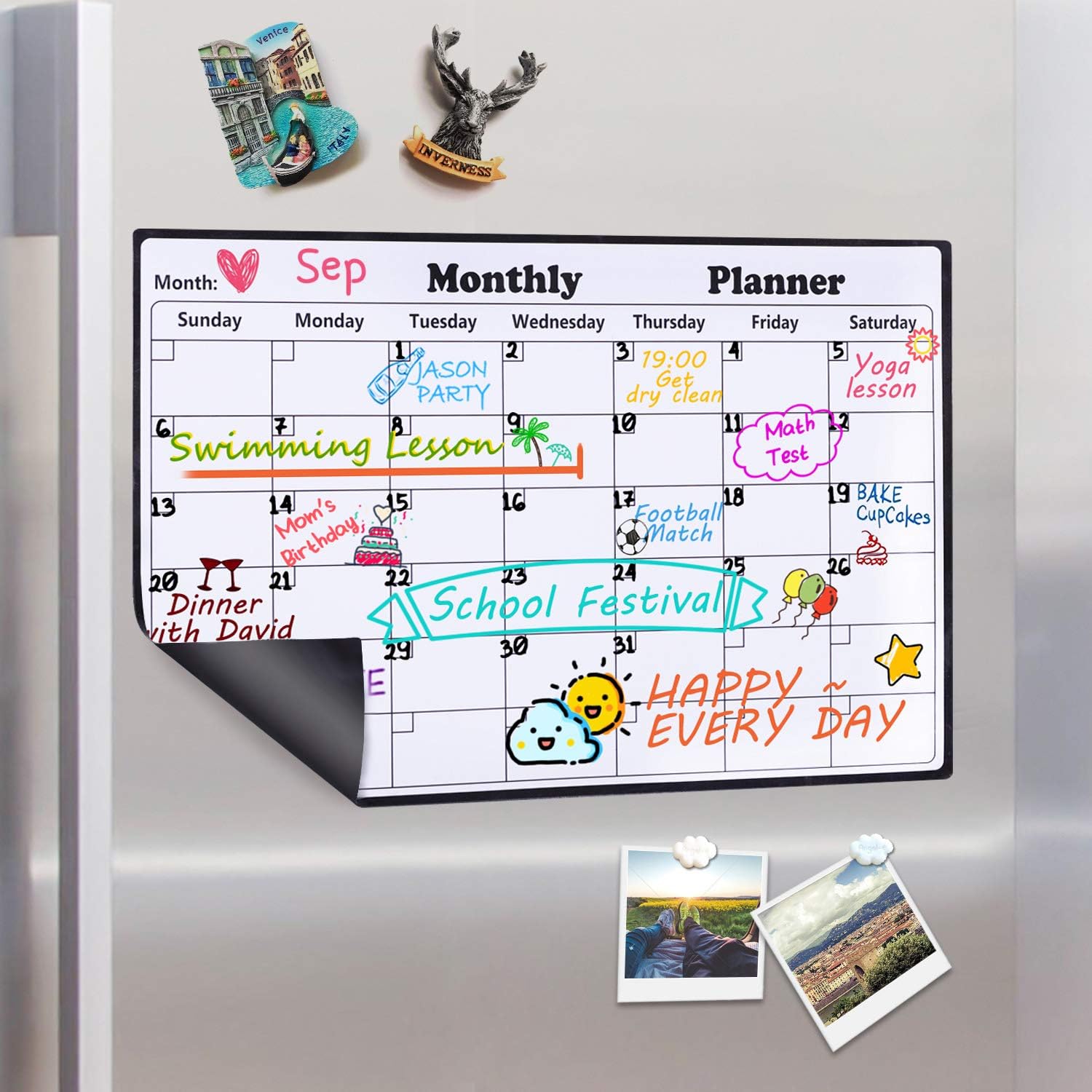 Homein Tableau Blanc Calendrier Magnétique pour Frigo Tableau Mémo Aimanté Effaçable à Sec pour
