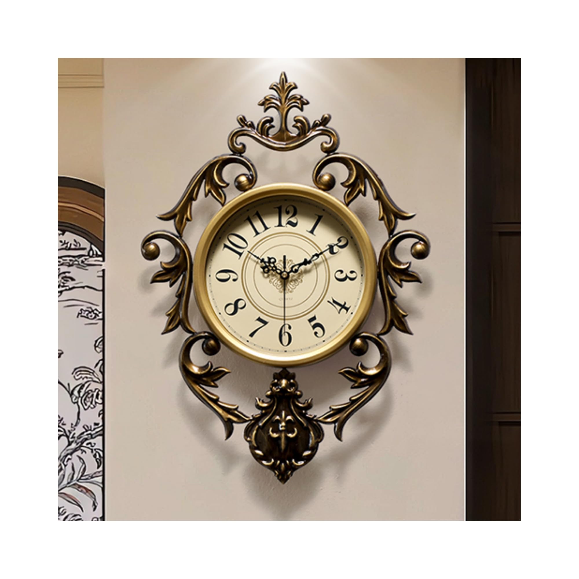 Photo 1 of HEBOIX Vintage Wall Clocks Living Room,Decorative Antique Large Wall Clocks,Digital Retro Silent Wall Clock Battery Operated for Bedroom Kitchen Entryway Office Decor 21" x 15"