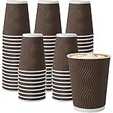 BYSNOW 150 Pack 12 oz Coffee Cups, Insulated Disposable Hot Paper Cups | Corrugated Ripple Wall Leakproof Drink Cups Without Lids Brown for Hot/Cold Beverages, Office, Home, Travel, Cafe, Party