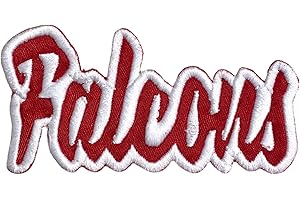 WHOLESALE APPLIQUE (2"x4") Falcons, Embroidered, Iron on Patch (Red Twill/White Outline)
