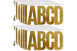CMBBZZY 6 Inch Letter Stickers, 76 Pieces Self Adhesive Large Alphabet Symbol Sticker for Mailbox, Door, Truck and Outdoor, Waterproof & Weatherproof, 14 Sheets Gold