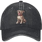 PRCWUP Pitbull Dog Cartoon Cool Washed Denim Baseball Cap, Adjustable Fit for Men & Women, A Must-Have for Your Everyday Look Black