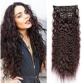 6PCS Clip in Hair Extensions 22" Synthetic Long Curly Wavy Hair Extensions Natural Thick Deep Wave Hairpieces for Women Chocolate Brown Color