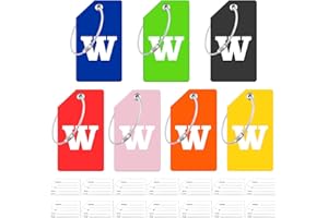 ZFAMYZH 7 Pack Initial Luggage Tag, Silicone Luggage Tags for Suitcases with 14 Name ID Card Perfect to Quickly Spot Luggage Suitcase (W)