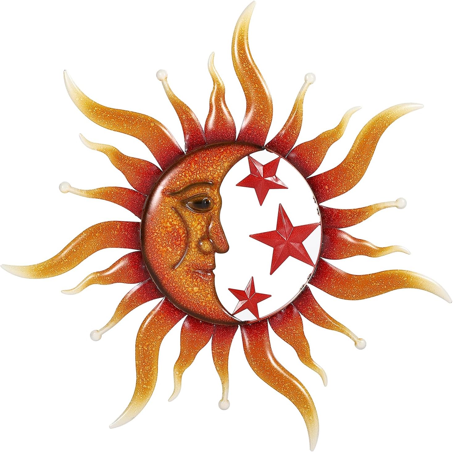 Plaques & Wall Art - TICKCACY Metal Sun Wall Art Decor, 30.5” Large Sun And Moon Sculpture for Indoor Outdoor, Sun Wall Hanging, Moon And Sun Wall Decor for Living Room Farmhouse Yard Garden Patio