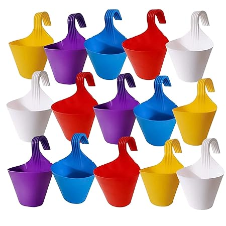 Altino Hook Planters for Plants Railing Flower Pots, Balcony Railing Vertical Hanging for Home Gardening, Unbreakable (Set of 15)