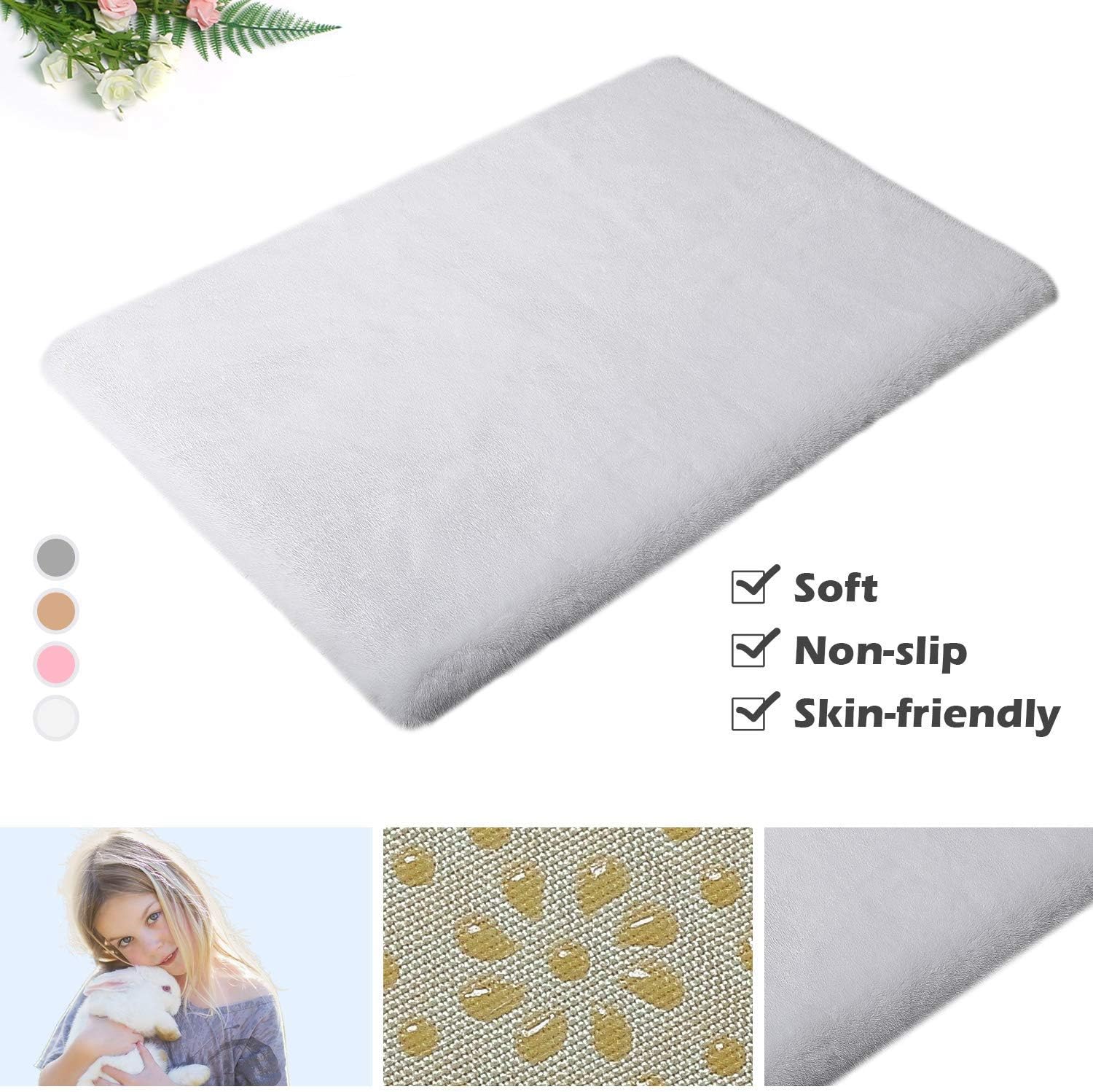 Ximger Soft Rabbit Fur Rug Short Fur Rug Faux Fur Imitation Lambskin Rug Sheepskin Imitation Living Room Bedroom Children's Room, White, 75 x 120 cm