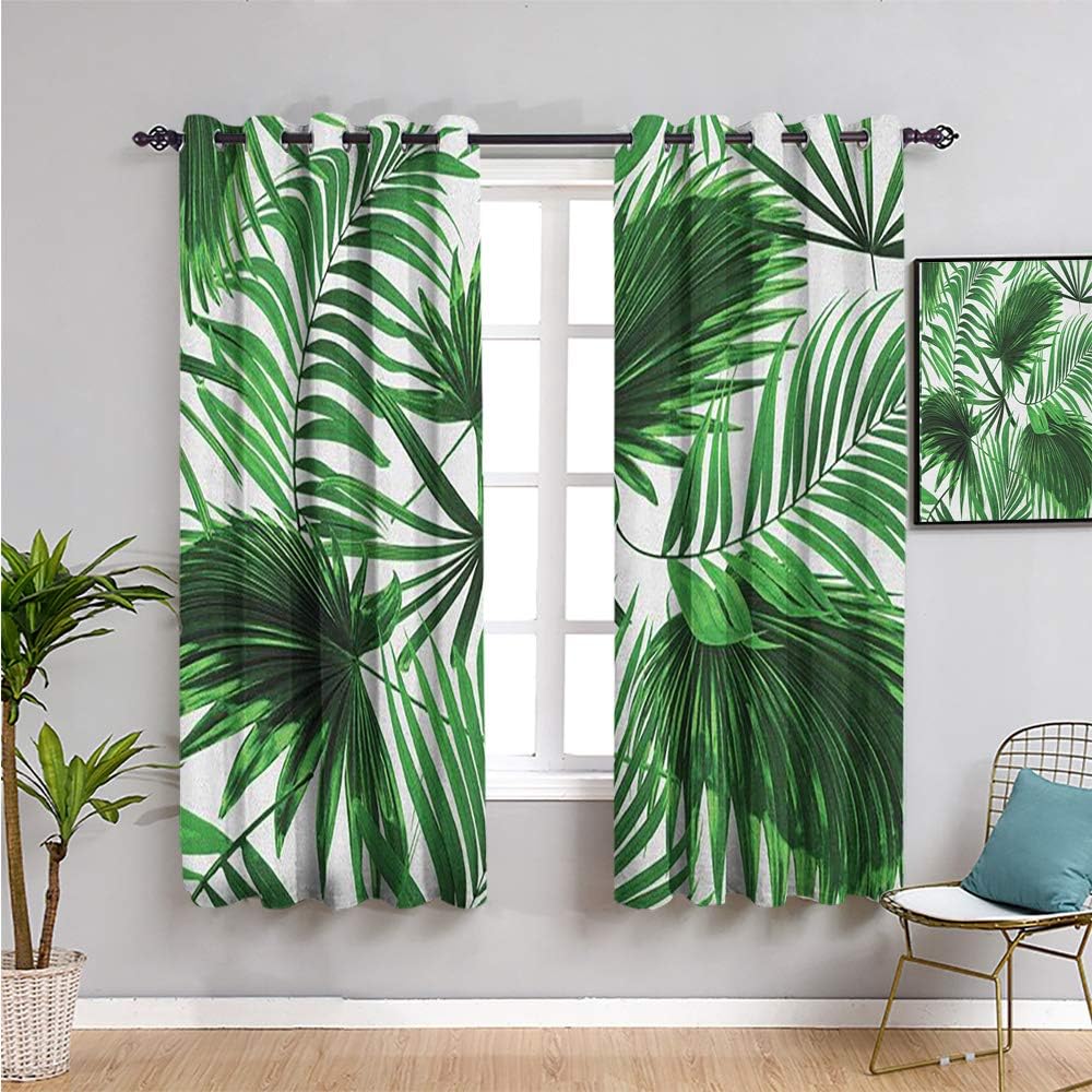 Palm Leaf Extra Long Curtain, Curtains 84 inch Length Realistic Vivid
