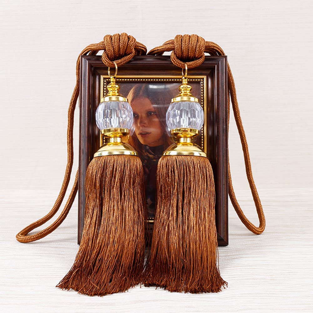 2PCS Luxury Curtain Holdbacks Rope Tie Backs Tassel Tiebacks Beaded Ball Decor Pair Vintage Curtain Holdbacks Handmade Braided Rope Decorative for Home&Office Window Drapery Decoration(Coffee)
