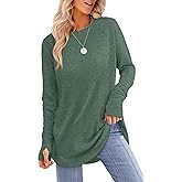 XIEERDUO Womens Tunic Tops to Wear with Leggings Long Sleeve Thumb Hole Shirts Crew Neck Curved Hem