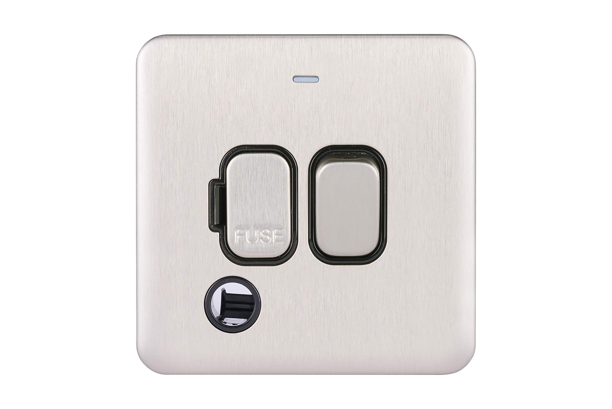 Schneider Electric Lisse Screwless Deco - Switched Single Fused Connection Unit, 13A, Double Pole, with Flex Outlet and Neon Indicator, GGBL5013BSS, Stainless Steel with Black Insert