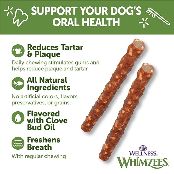 WELLNESS WHIMZEES VEGGIE SAUSAGE DOG DENTAL TREAT, CHEWS, FRESHENS BREATH, SMALL SIZE, 14.81 OZ BAG, 28 COUNT