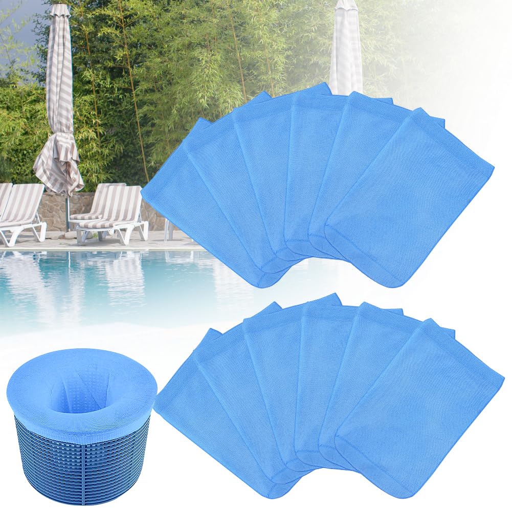 OFFCUP Pool Skimmer Socks, 12pcs Pool Filter Saver Socks, Skimmer Socks Nylon Fabric Filters Pool Basket Socks Pool Skimmer Filter for Above-Ground Pools with Frame Pool or Fast Set (Blue)