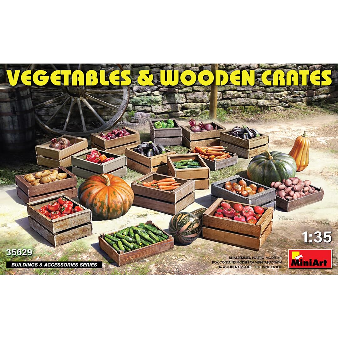 Miniart MIN35629 1:35-Vegtables & Wooden Crates, Gray