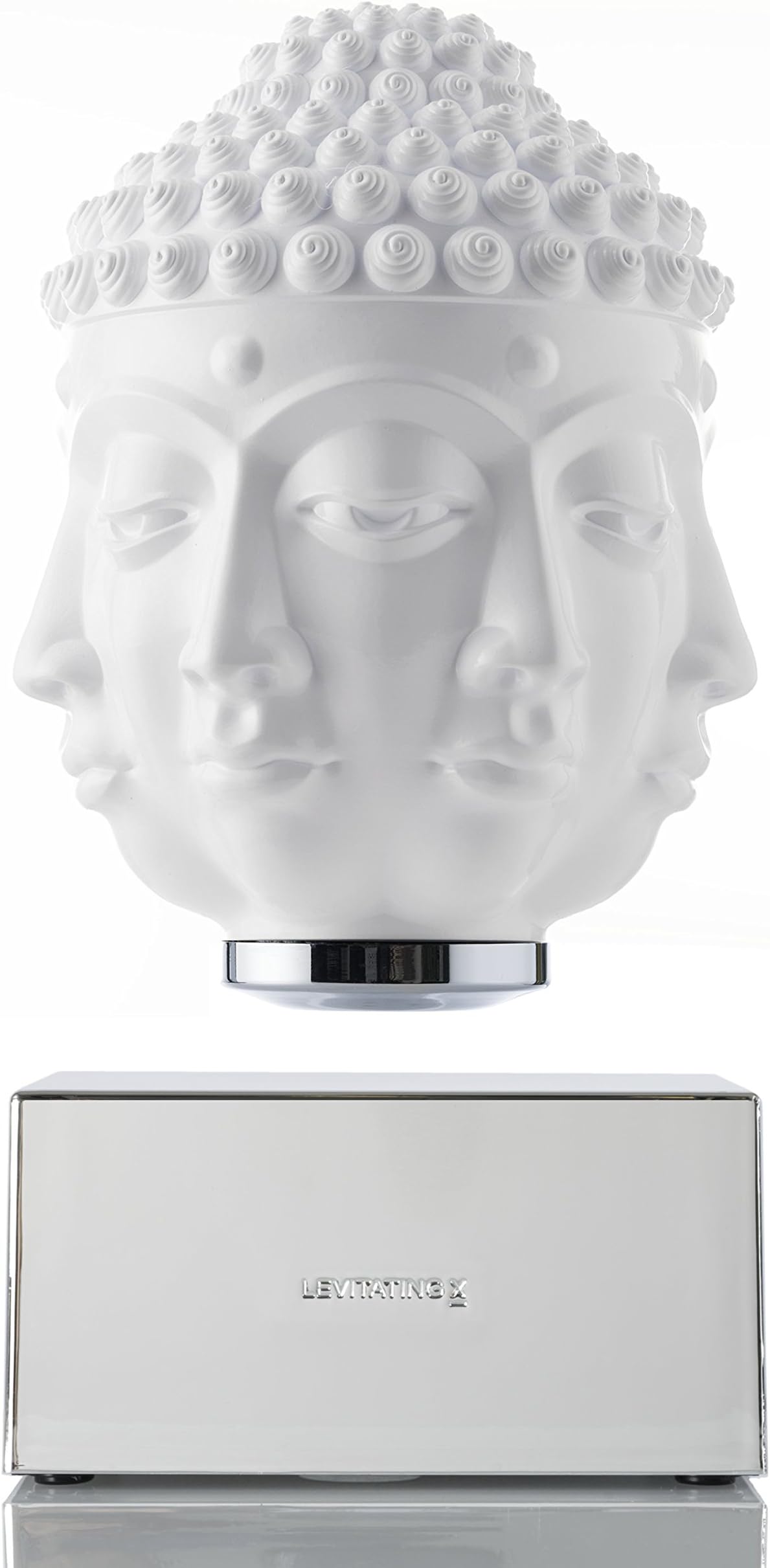 Levitating X Décor Sculptures For Home Office Furnishing And Decoration - Wireless Buddha - White Chrome Base