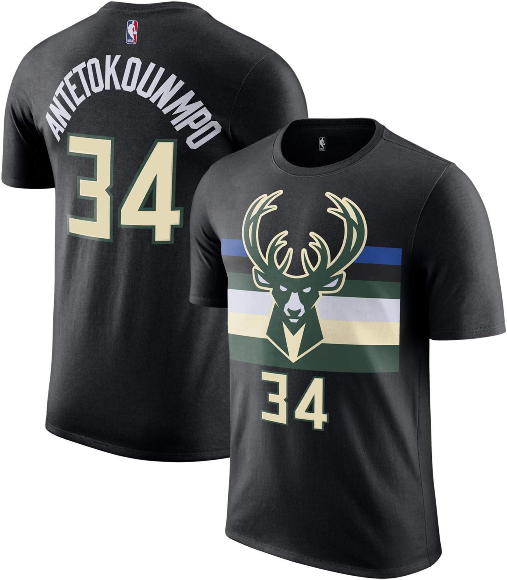 Giannis Antetokounmpo Milwaukee Bucks NBA Youth 8-20 Boys Black Alternate Official Player Name & Number T-Shirt