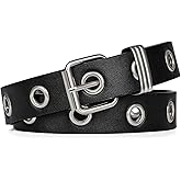 FIORETTO Grommet Leather Belt with Detachable Chain Women Men Punk Rock Waist Belts for Jeans Pants