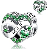 GOINEVA Birthstone Charm for Bracelet Necklace - 925 Sterling Silver Love Heart Happy Birthday Charm - Women's Jewelry Gift