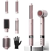 6 in 1 Blow Dryer Brush Set Grey/Pink Blind Boxes, Powerful Hair Dryer Brush with Auto-Winding Curl L/R, Fast Drying, Smooth Blowouts, Root-Lift Volume, No Heat Damage Frizz-Free Thermal Brush