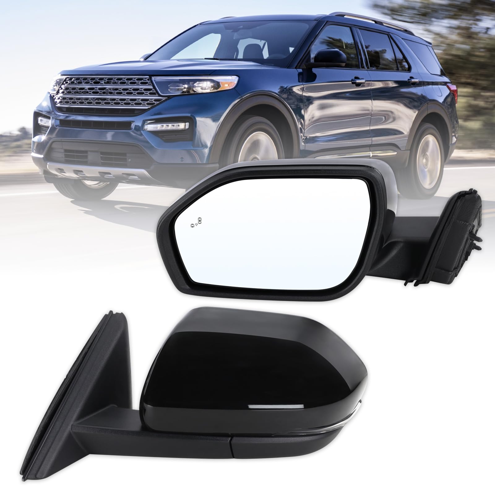 Photo 1 of Lqito Left Driver Side Mirror Compatible With 2020 2021 2022 2023 2024 2025 Ford Explorer With Power Glass Power Folding Heated Blind Spot Puddle Light Turn Signal Black Replace#LB5Z17683SD(10Pins)