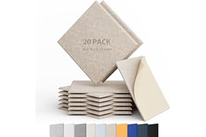 Berlai 20 Pack Acoustic Panels Self Adhesive Sound Proof Foam Panels, 12x12x0.4" High Density Sound Absorbing Panels, Square Acoustic Tiles for Recording Studio Home Theater Office Room(Dark Camel)