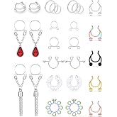 SCERRING Fake Nipple Ring Stainless Steel Non-Piercing Nipple Rings Clip On Nipplerings Faux Body Piercing Jewelry for Women Men 27PCS
