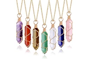 VIBILIA Healing Crystal Necklace Wire Wrapped Natural Point Pendant Necklace Hexagonal Reiki Spiritual Quartz Gemstone Stone Jewelry for Women Men