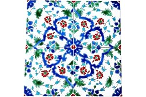 DYARI Decorative Ceramic Tiles – Hand Painted Indoor & Outdoor – Spanish Artisan Top Kitchen – Mediterranean Tiles 6"x6"/One Tile – Durable Colorful (Karaj, Box of 24 tiles (5.81 Sq Ft))