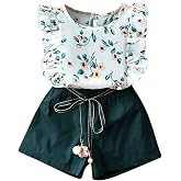 Betadog Toddler Girl Summer Clothes Baby Solid Linen Outfit Bows Ruffle Tank Tops Shirts + Ruffled (Green, 3-4 Years)