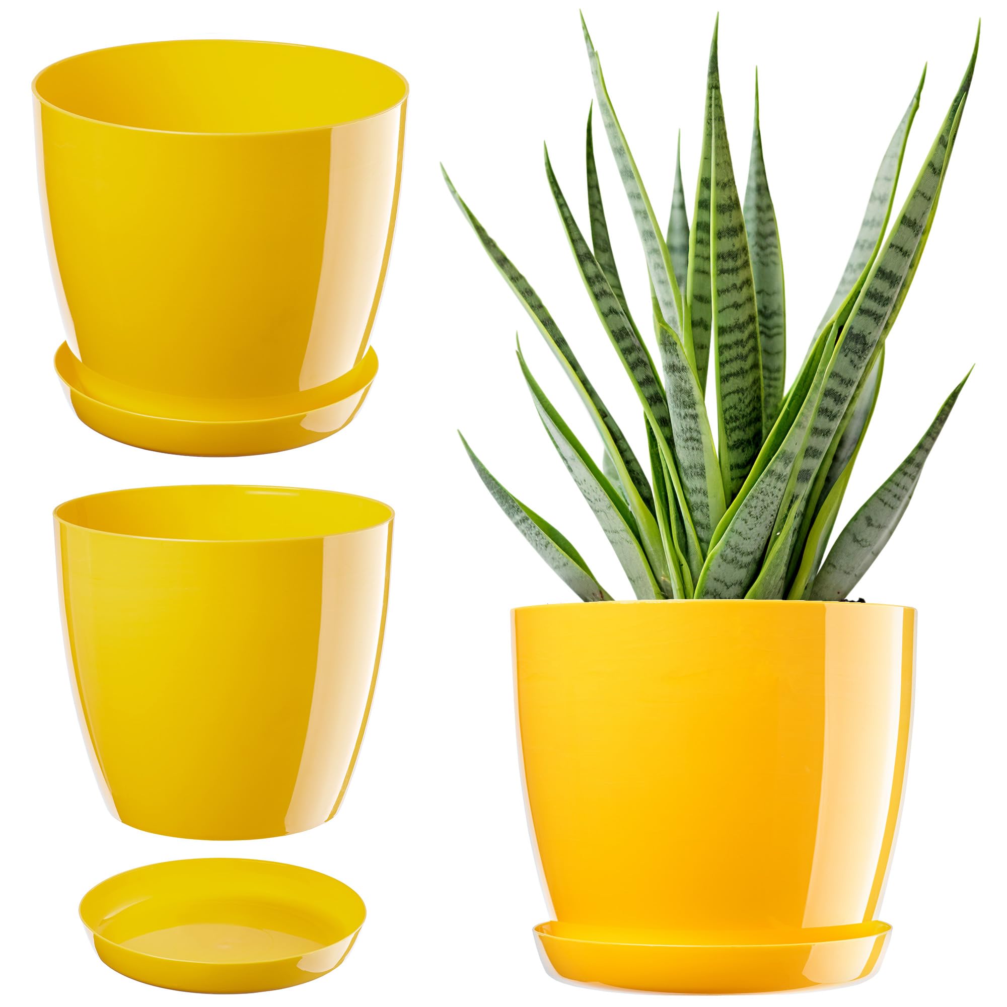 KADAX Plant Pot, Plastic Flowerpot with matching Tray, Indoor Planter in several colours, Lightweight and Waterproof Pot for Office and Living Room (⌀20cm, Yellow)