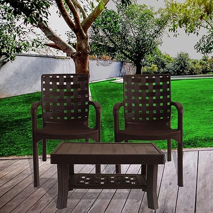 ITALICA Plastic Armchair and Table Combo (Brown) -Set of 2