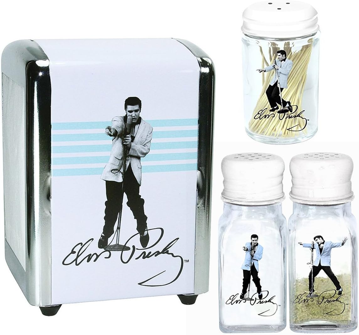 Elvis Presley the King Blue Jacket S&P Shakers - Toothpick Holder & Napkin Holder - 4 piece Set