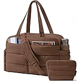 BAGSMART Gym Bag for Women, Lightweight Puffer Duffle Bag 2-PC Travel Bag, 31L Weekender Overnight Bag Quilted Carry On Tote Bag, Diaper Hospital Dance bag for Travel, Gym, Water Resistant