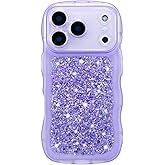 ZTOFERA for iPhone 17 Pro Max Case 6.9", Cute Curly Wavy Design with Glitter Sequins,Luxury Aesthetic Bling Sparkly Shockproof Protective Phone Case for iPhone 17 Pro Max-Glitter Purple