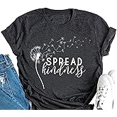 Women's Summer Spread Kindness T Shirts for Women Dandelion Graphic Loose Tees Crew Neck Short Sleeve Casual Printed Cute Top