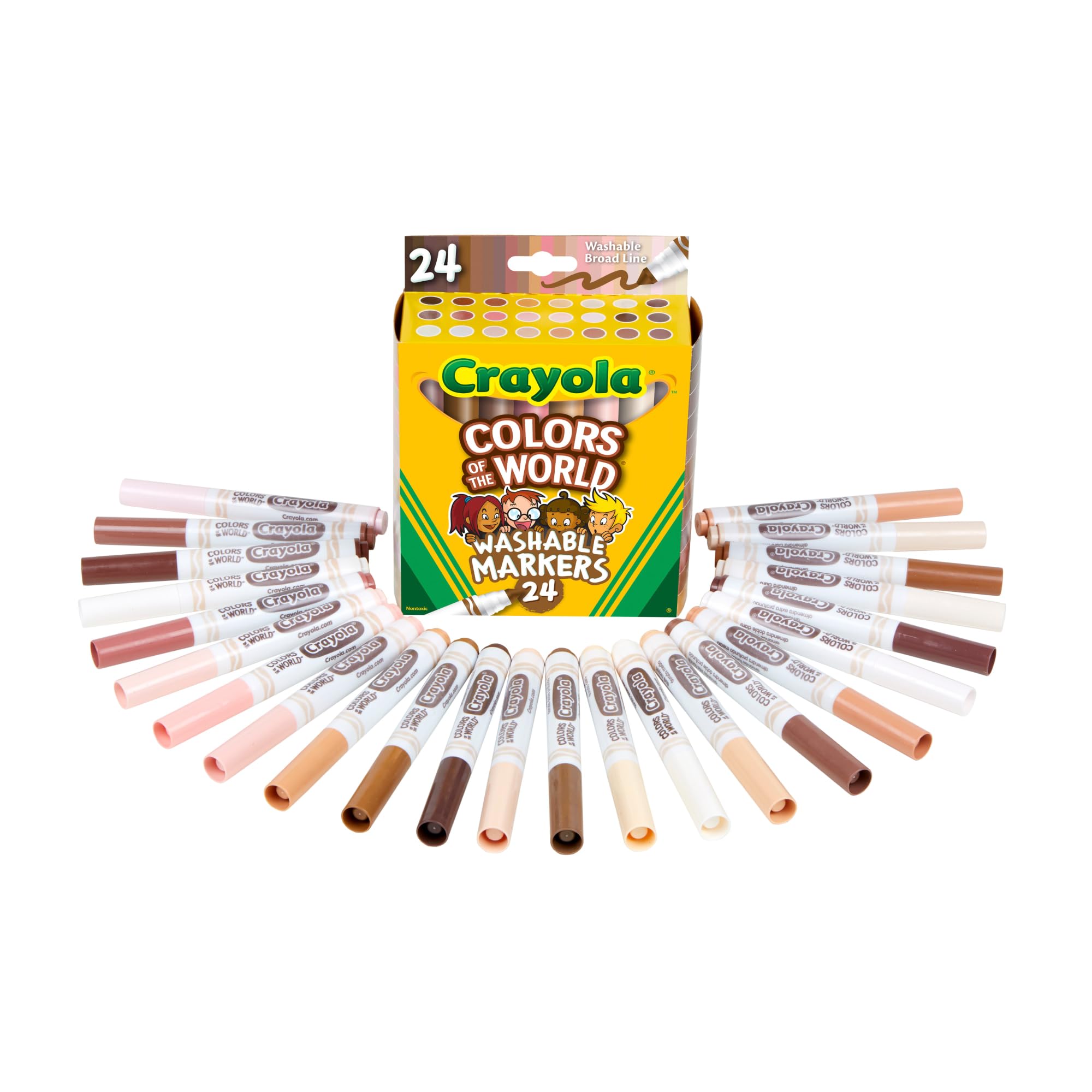 Photo 1 of Crayola® Colors Of The World Wet-Erase Markers, Broad Point, White Barrel, Assorted Ink, Pack Of 24 Markers