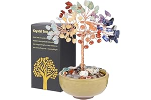 HGUXMCU Handcrafted 7 Chakra Abundance Tree with Ceramic Base,5 Inch Natural Crystal Feng Shui Bonsai for Prosperity,Harmony & Energy Flow,Premium Healing Stone Decor for Home & Sacred Spaces
