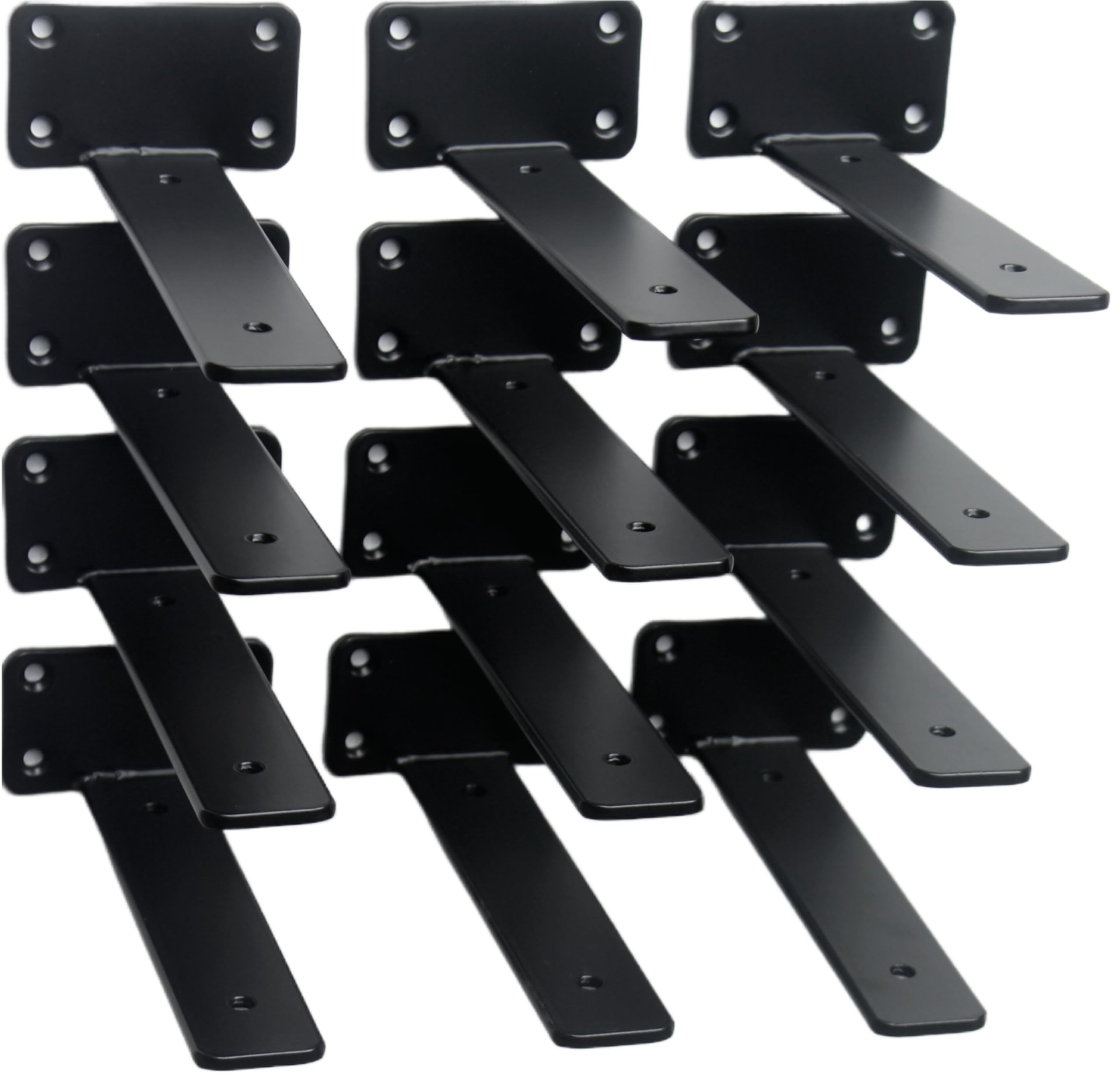 Photo 1 of 12 Pack - 7 inch Black Hidden L Shelf Bracket (1/5 Inch Thicked) Iron Floating Shelf Brackets Rustic Industrial Metal Brackets for Shelf Support