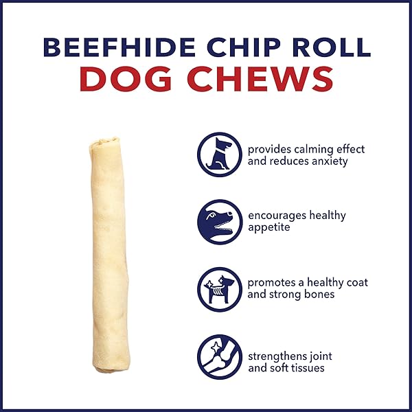 PET FACTORY 100% MADE IN USA BEEFHIDE CHIP ROLLS DOG RAWHIDE CHEWS, THICK, DOG CHEWS LONG LASTING FROM AMERICAN CATTLE, DOG CHEW BONES, 5 INCHES (PACK OF 22)
