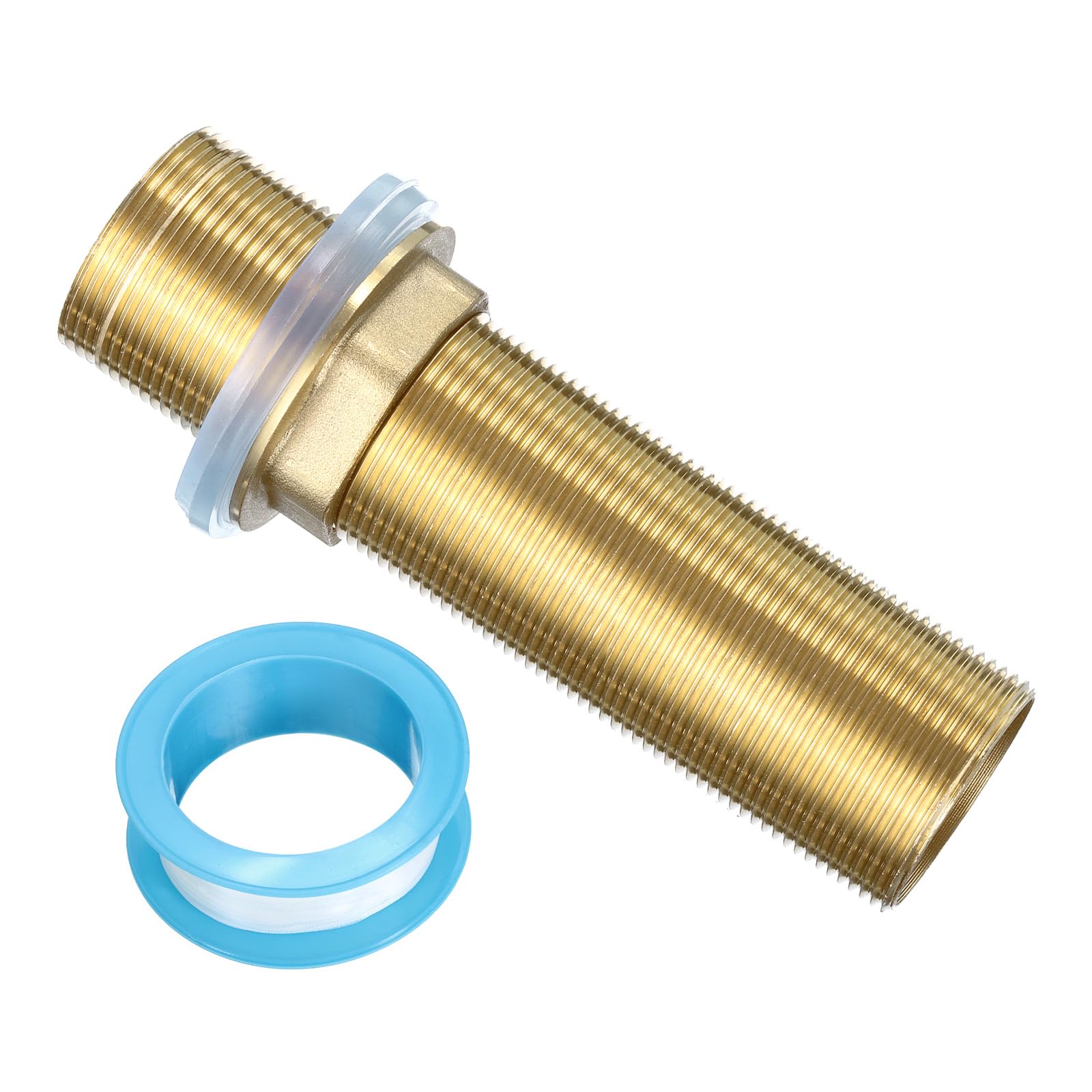 uxcell 5" Faucet Mount Extension Shank Brass Threaded Pipe Lengthen Mounting Shank Lengthen Fixed High Foot with Nut and Gasket Golden 1PCS