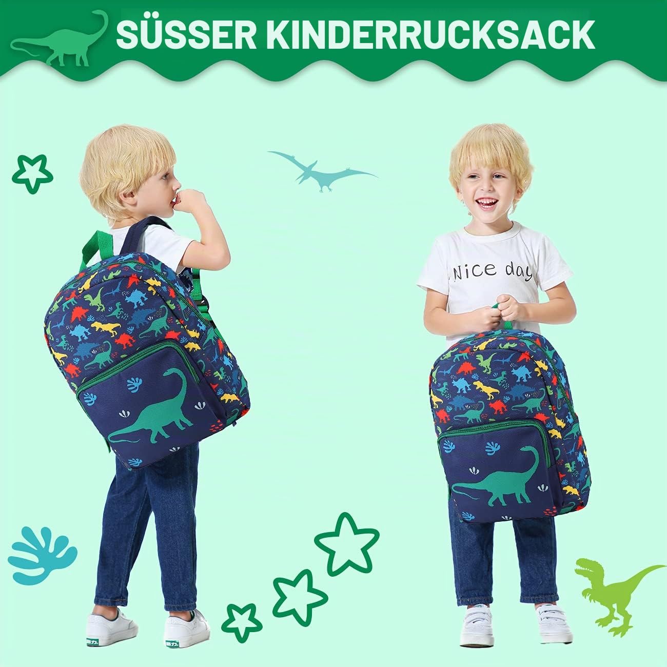 Kinderrucksack für Jungen 4-8 Jahre, Leichter & Wasserabweisender Vorschule Rucksack,Schulrucksack mit Brustgurt, für Grundschule,Dinosaurier 7