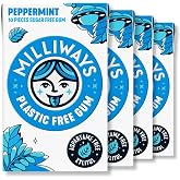 Milliways Peppermint Chewing Gum | Plastic Free | 40 Pcs (4 Packs of 10) | Plastic Free, Xylitol, Plant-based, Aspartame Free, Sugar Free, Gluten Free, NON-GMO, Vegan, Kosher, Natural Chewing Gum