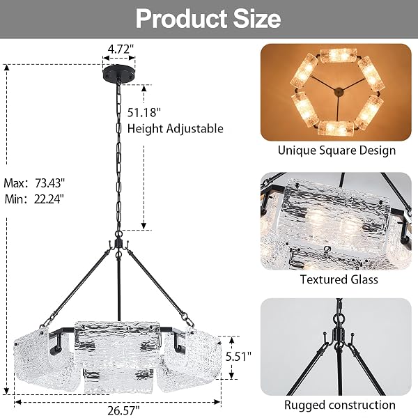 DWLGIGH 11.0″ BLACK GLASS CHANDELIER CEILING LIGHT FIXTURE,3-LIGHT ADJUSTABLE PENDANT LIGHTS WITH CLEAR GLASS SHADE MODERN DRUM CHANDELIERS FOR DINING ROOM OVER TABLE KITCHEN LSLAND HALLWAY FOYER,E12