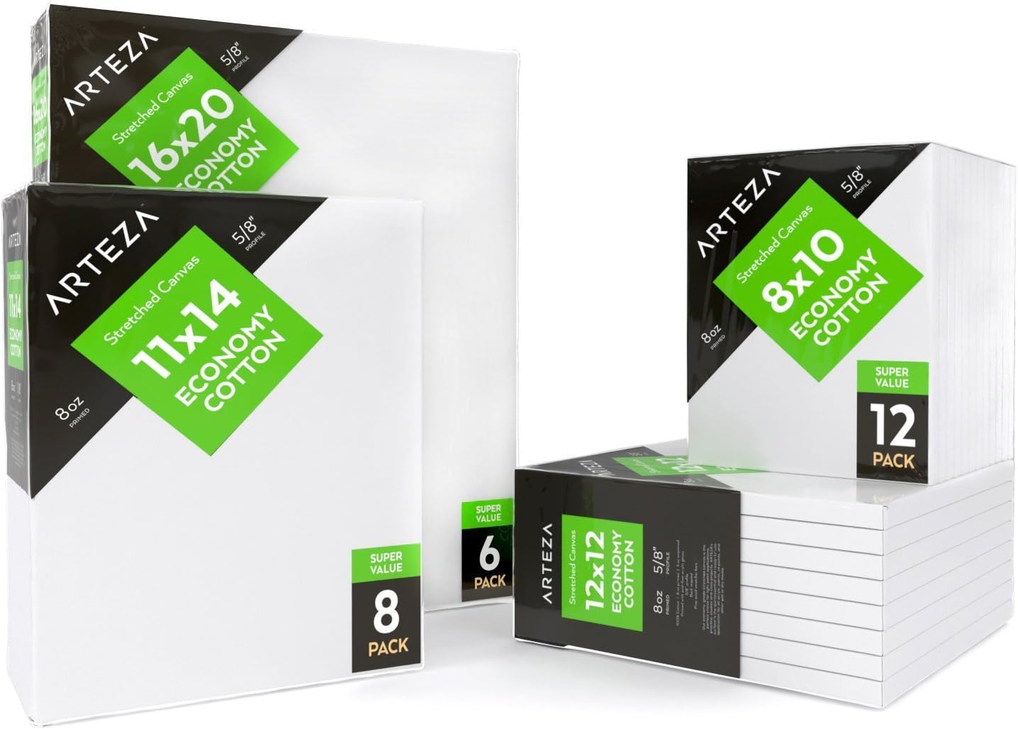 Arteza Stretched Art Canvas, Pack of 4, 45.7 x 61 cm, 8 oz Gesso Primed - Image 4