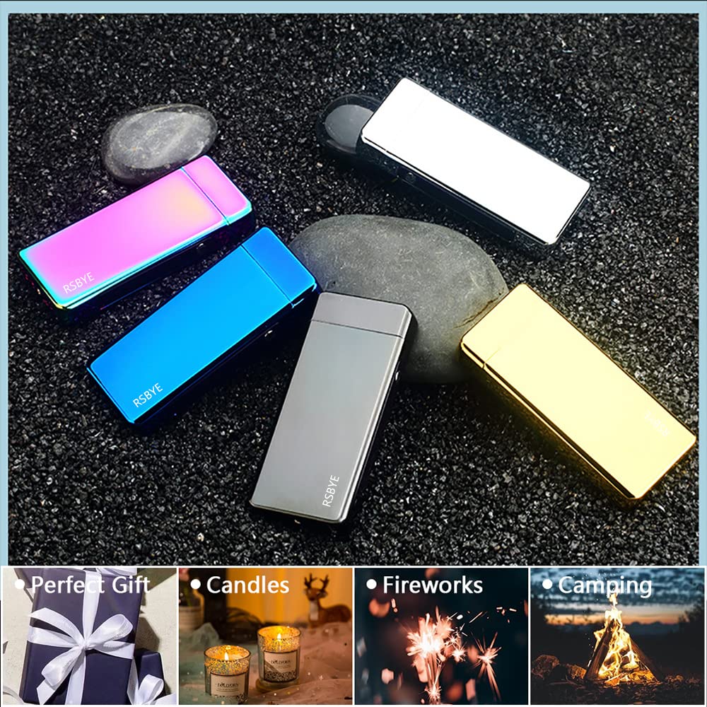 RSBYE Plasma Feuerzeug Lichtbogen Feuerzeug USB aufladbar LED Ladeanzeige Ideal für Camping Grillen im Freien Anzünden von Kerzen und den Gebrauch zu Hause EIN stilvolles Geschenk für Männer (Farbig) 6