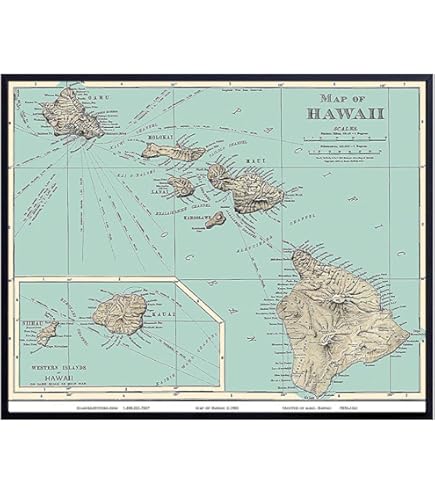 Amazon.com: Vintage Map of Hawaii from Rand McNally Atlas c.1898