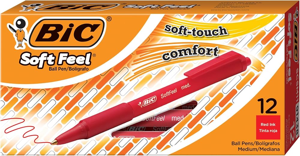 BIC Soft Feel Ballpoint Pens Medium Point 1.0 mm Red Box of 12