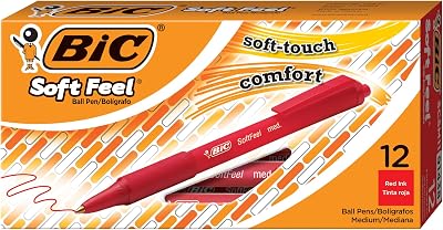BIC Soft Feel Ballpoint Pens Medium Point 1.0 mm Red Box of 12