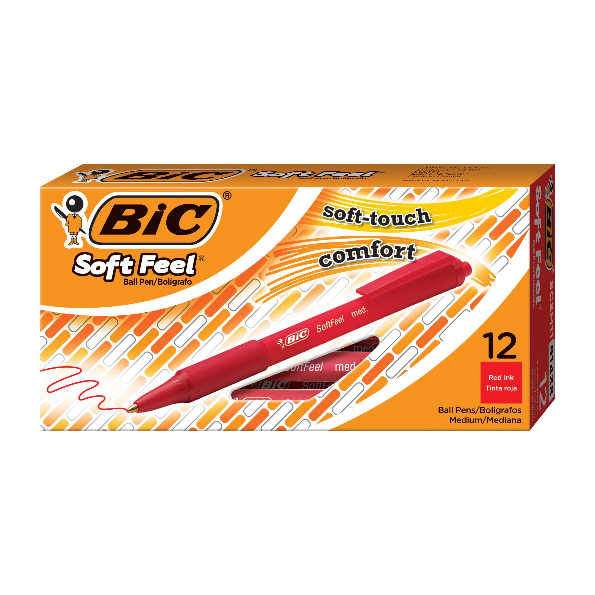BIC Soft Feel Ballpoint Pens Medium Point (1.0 mm) – Red, Box of 12