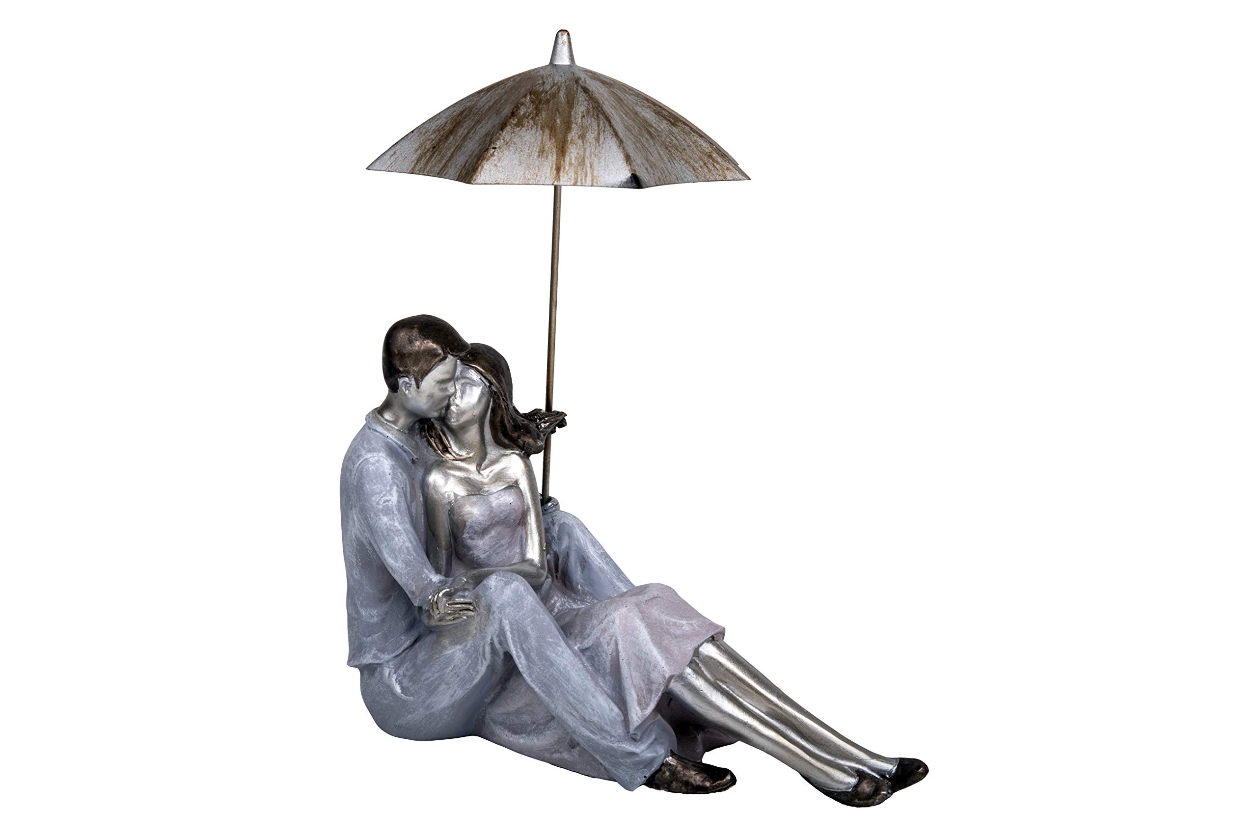 Summer of Love Couple Sat Down and in Embrace with Umbrella Figurine, Gift, Home Decoration, 24cm / 9.4"